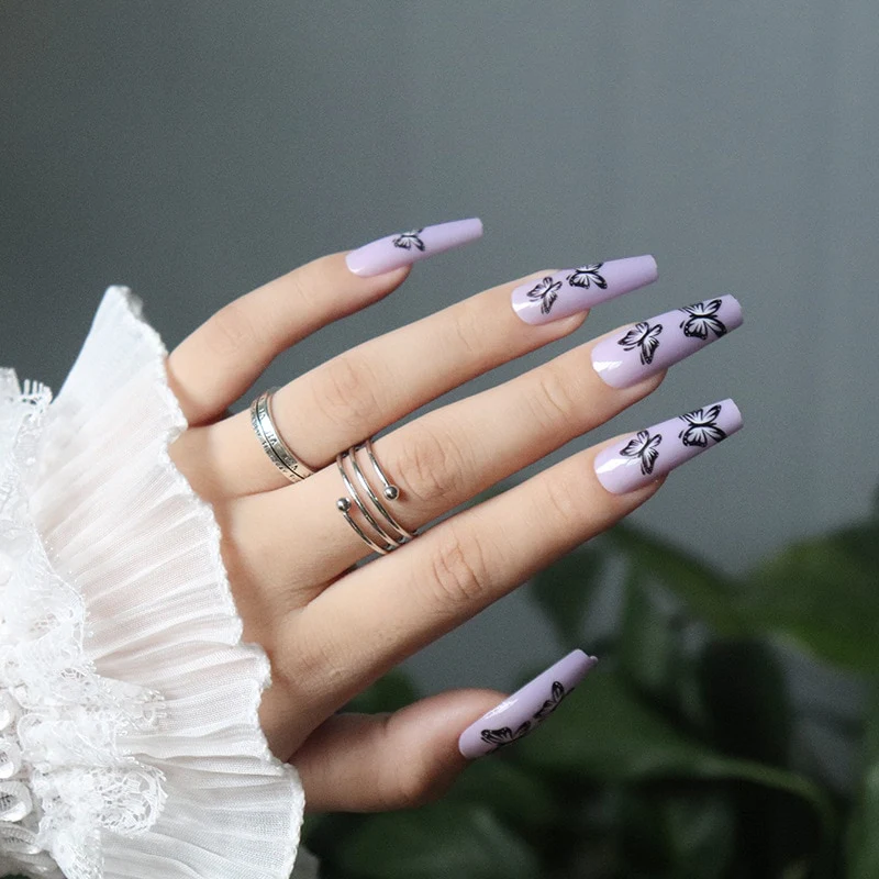 24pcs Strawberry Girl Long Ballet False Nails Art Removable Acrylic Press On Nail Tips - Image 26