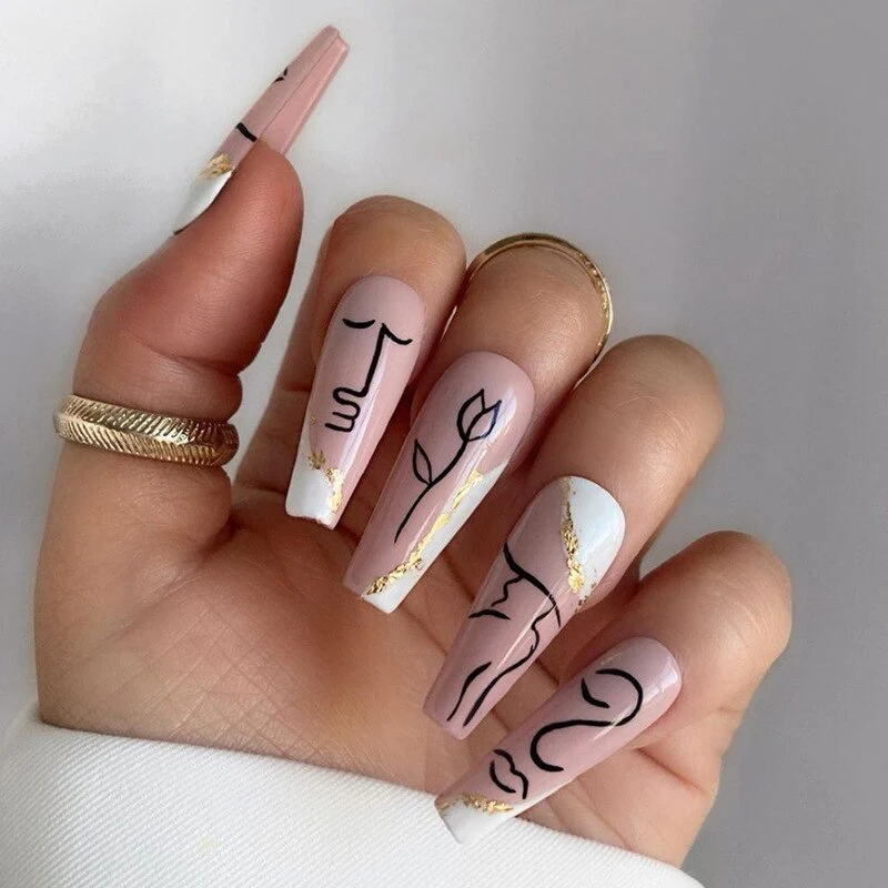 24pcs Strawberry Girl Long Ballet False Nails Art Removable Acrylic Press On Nail Tips - Image 29