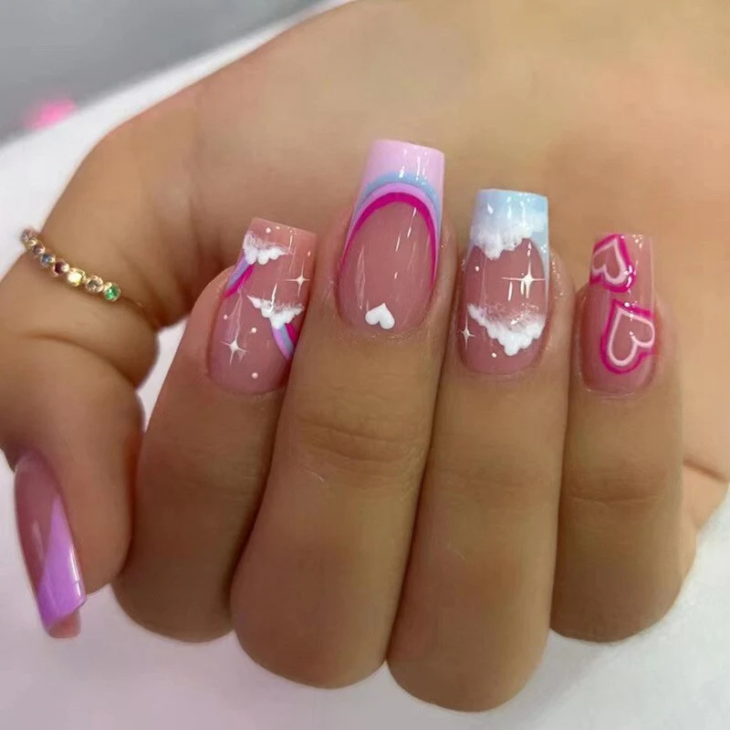 24pcs Strawberry Girl Long Ballet False Nails Art Removable Acrylic Press On Nail Tips - Image 31
