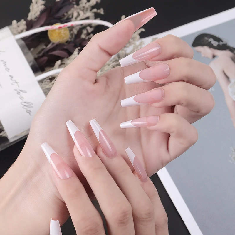 24pcs Strawberry Girl Long Ballet False Nails Art Removable Acrylic Press On Nail Tips - Image 32