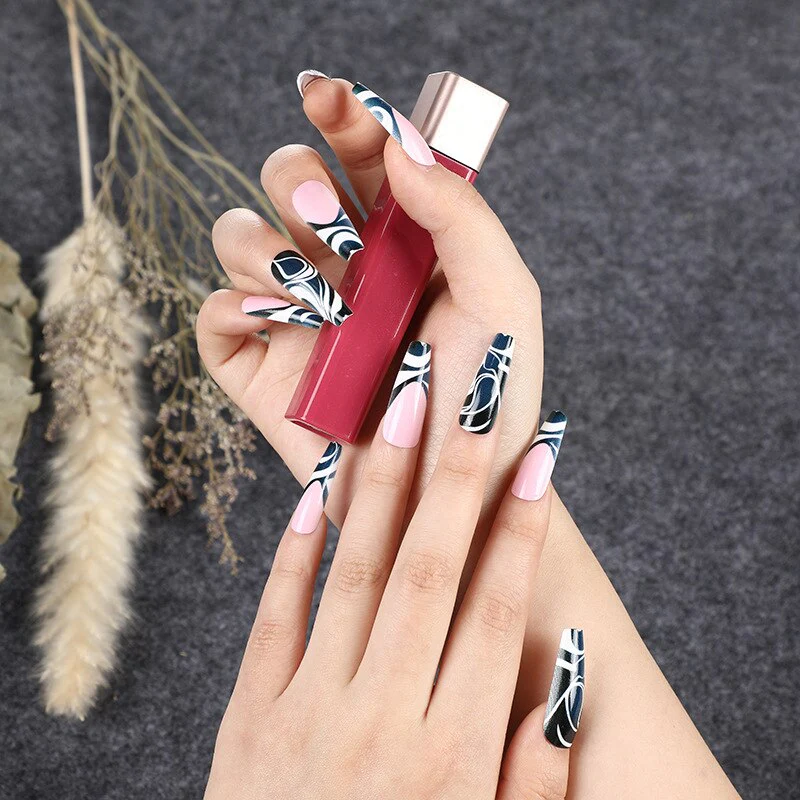 24pcs Strawberry Girl Long Ballet False Nails Art Removable Acrylic Press On Nail Tips - Image 35