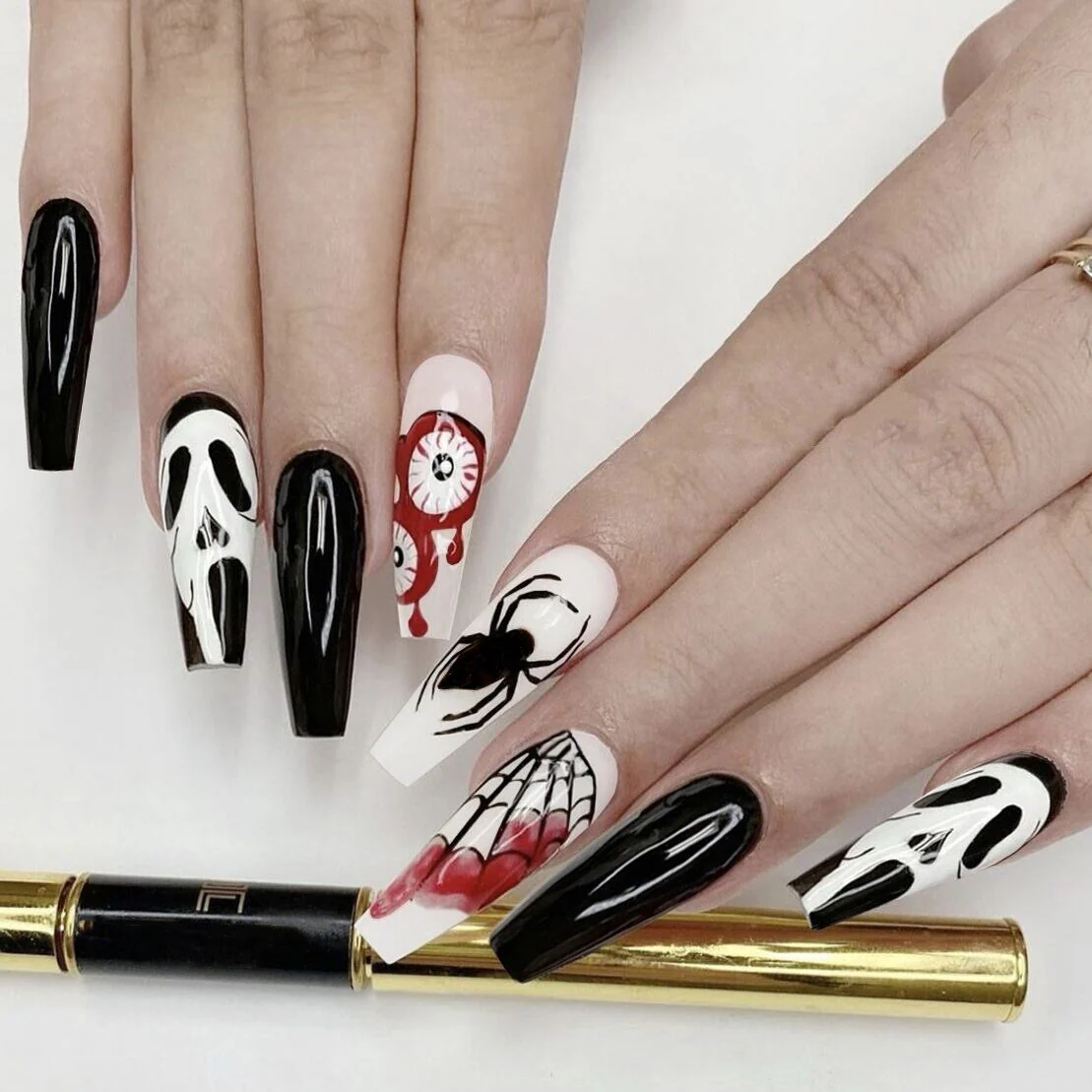 24pcs Strawberry Girl Long Ballet False Nails Art Removable Acrylic Press On Nail Tips - Image 36