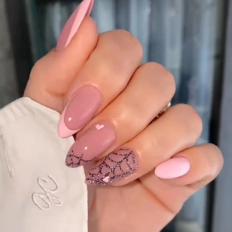 24pcs Strawberry Girl Long Ballet False Nails Art Removable Acrylic Press On Nail Tips - Image 39