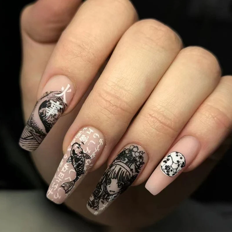 24pcs Strawberry Girl Long Ballet False Nails Art Removable Acrylic Press On Nail Tips - Image 4