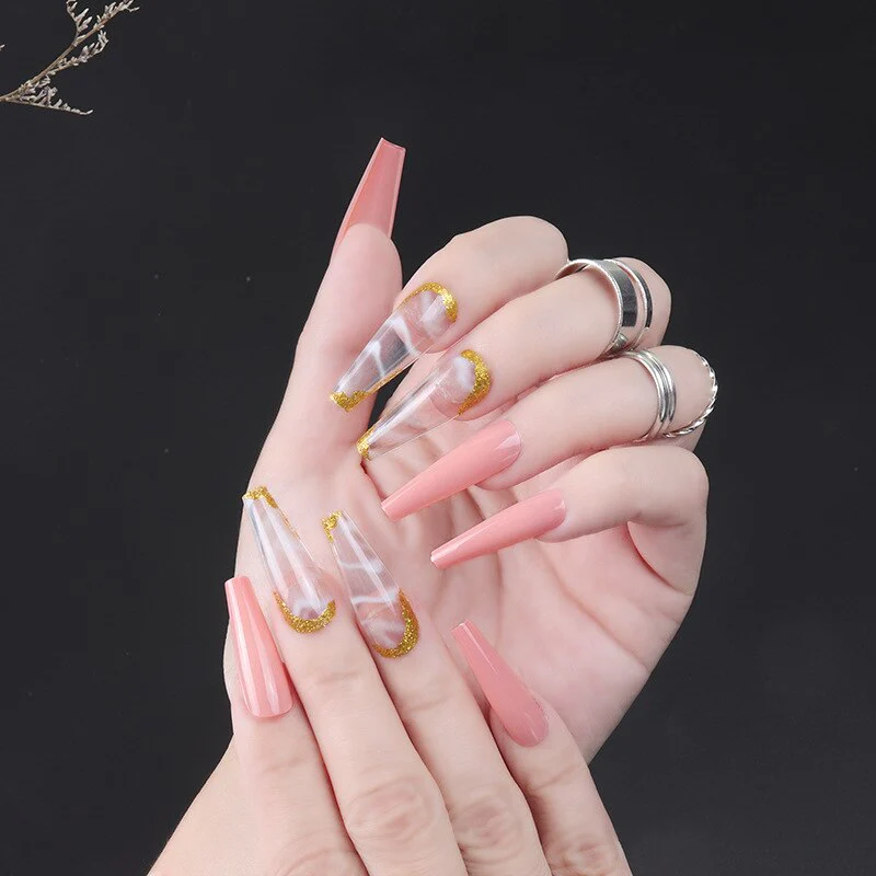 24pcs Strawberry Girl Long Ballet False Nails Art Removable Acrylic Press On Nail Tips - Image 41