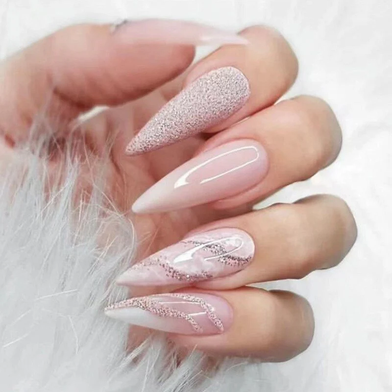 24pcs Strawberry Girl Long Ballet False Nails Art Removable Acrylic Press On Nail Tips - Image 43