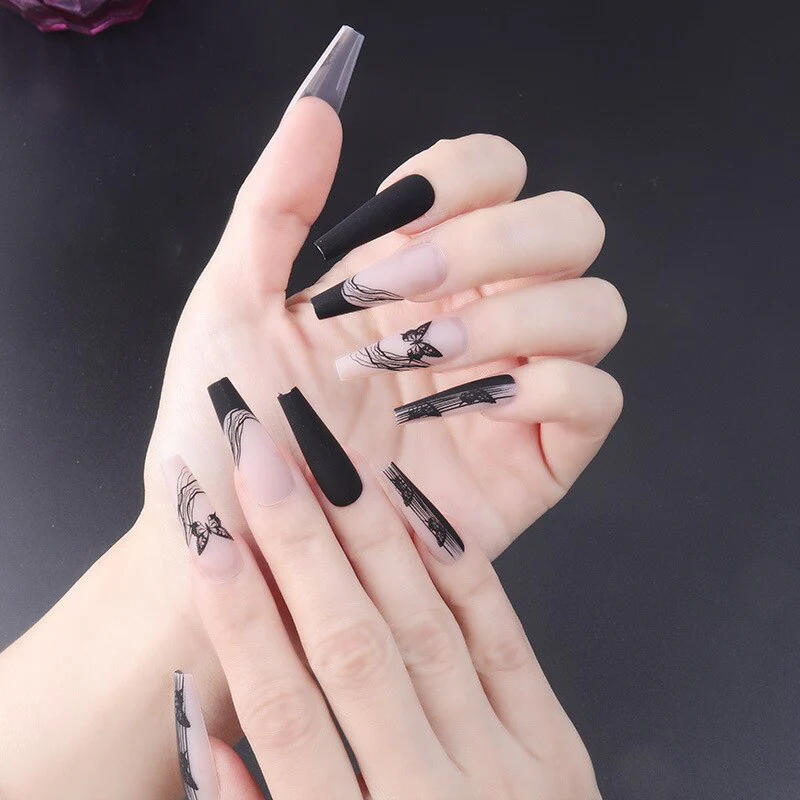 24pcs Strawberry Girl Long Ballet False Nails Art Removable Acrylic Press On Nail Tips - Image 44