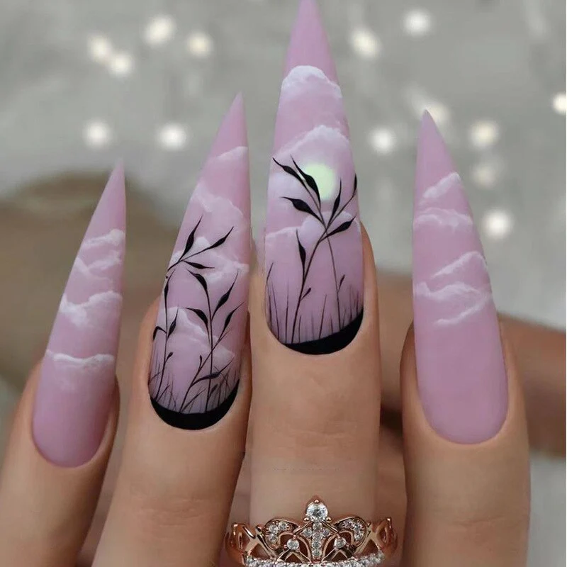 24pcs Strawberry Girl Long Ballet False Nails Art Removable Acrylic Press On Nail Tips - Image 48