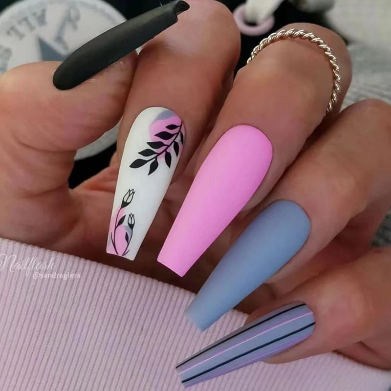 24pcs Strawberry Girl Long Ballet False Nails Art Removable Acrylic Press On Nail Tips - Image 5