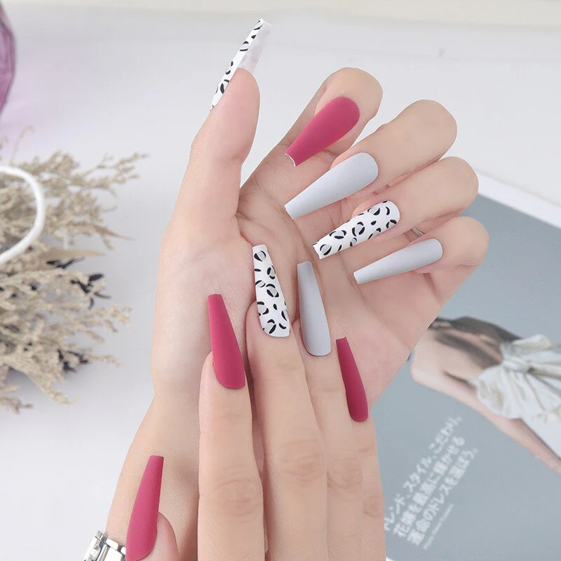 24pcs Strawberry Girl Long Ballet False Nails Art Removable Acrylic Press On Nail Tips - Image 50