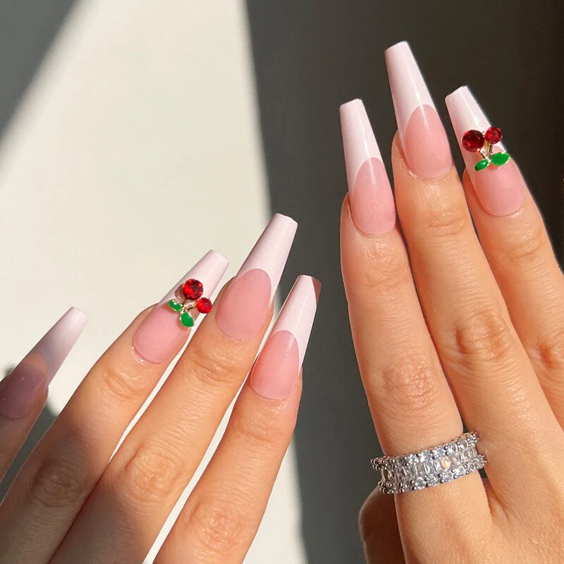 24pcs Strawberry Girl Long Ballet False Nails Art Removable Acrylic Press On Nail Tips - Image 57
