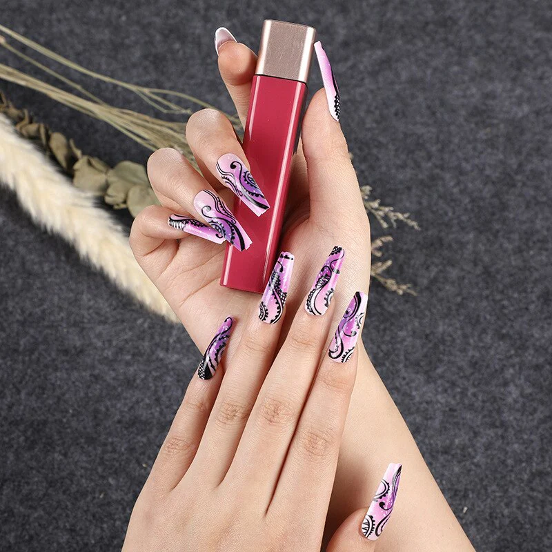 24pcs Strawberry Girl Long Ballet False Nails Art Removable Acrylic Press On Nail Tips - Image 60