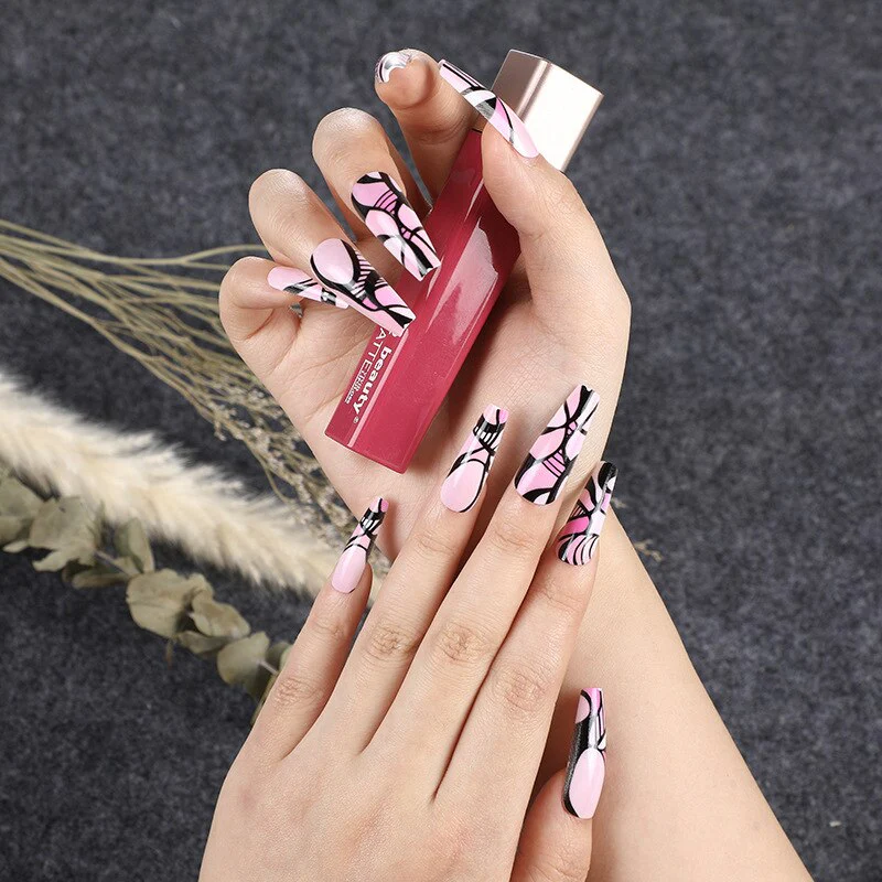 24pcs Strawberry Girl Long Ballet False Nails Art Removable Acrylic Press On Nail Tips - Image 61