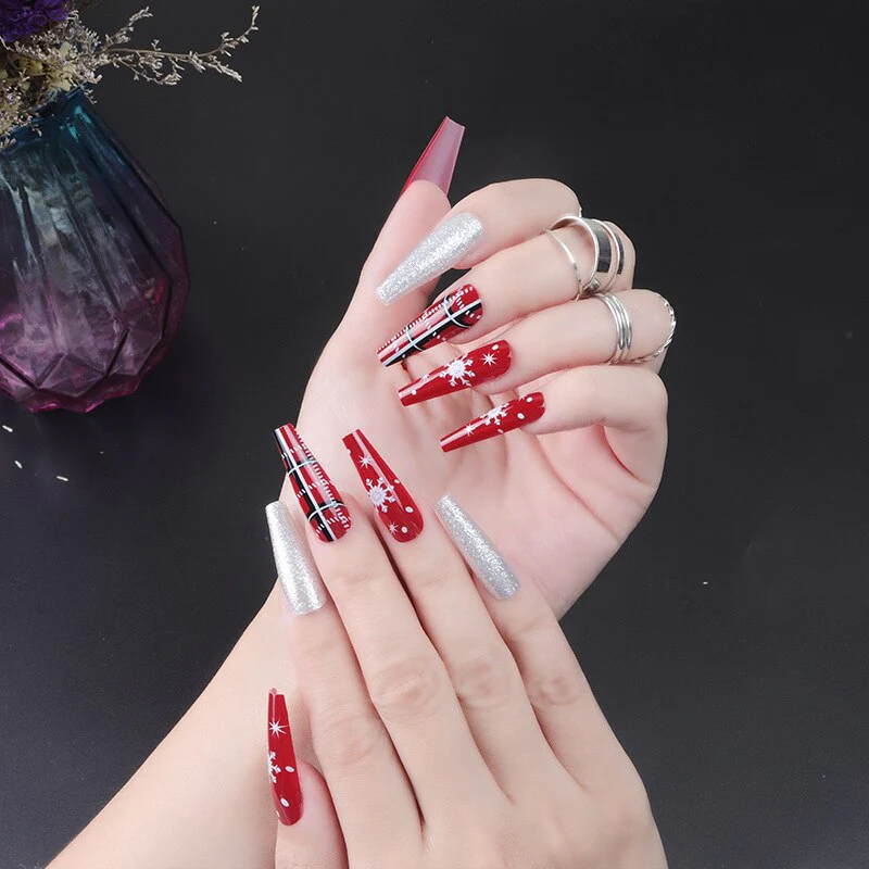 24pcs Strawberry Girl Long Ballet False Nails Art Removable Acrylic Press On Nail Tips - Image 65