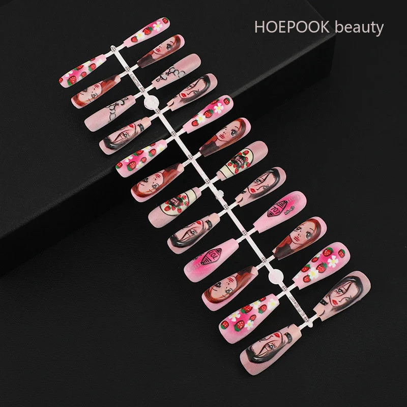 24pcs Strawberry Girl Long Ballet False Nails Art Removable Acrylic Press On Nail Tips - Image 66