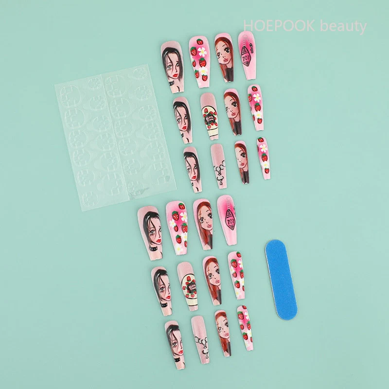 24pcs Strawberry Girl Long Ballet False Nails Art Removable Acrylic Press On Nail Tips - Image 67