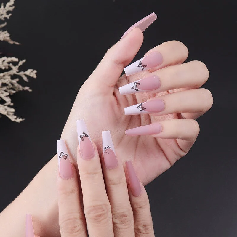 24pcs Strawberry Girl Long Ballet False Nails Art Removable Acrylic Press On Nail Tips - Image 7