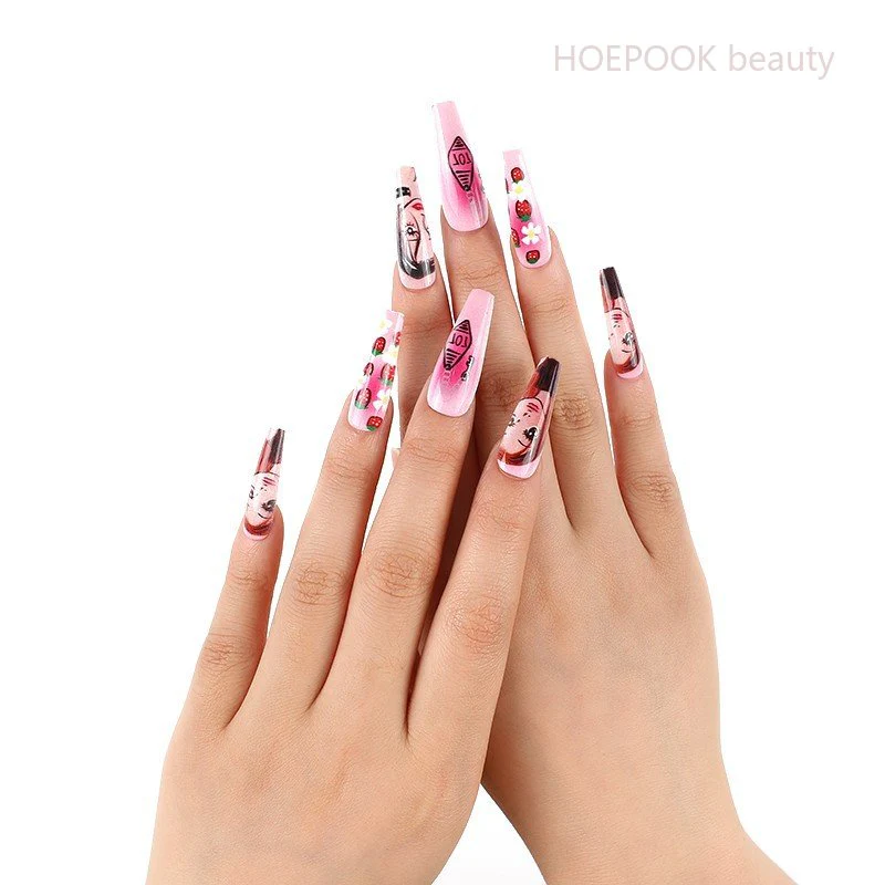 24pcs Strawberry Girl Long Ballet False Nails Art Removable Acrylic Press On Nail Tips - Image 70