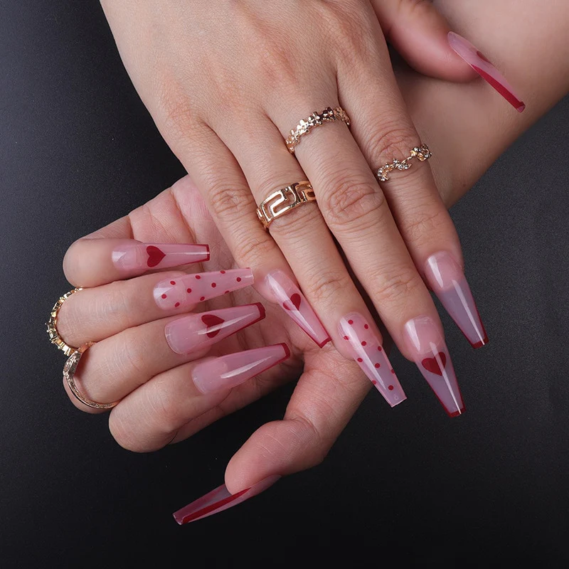 24pcs Strawberry Girl Long Ballet False Nails Art Removable Acrylic Press On Nail Tips - Image 8
