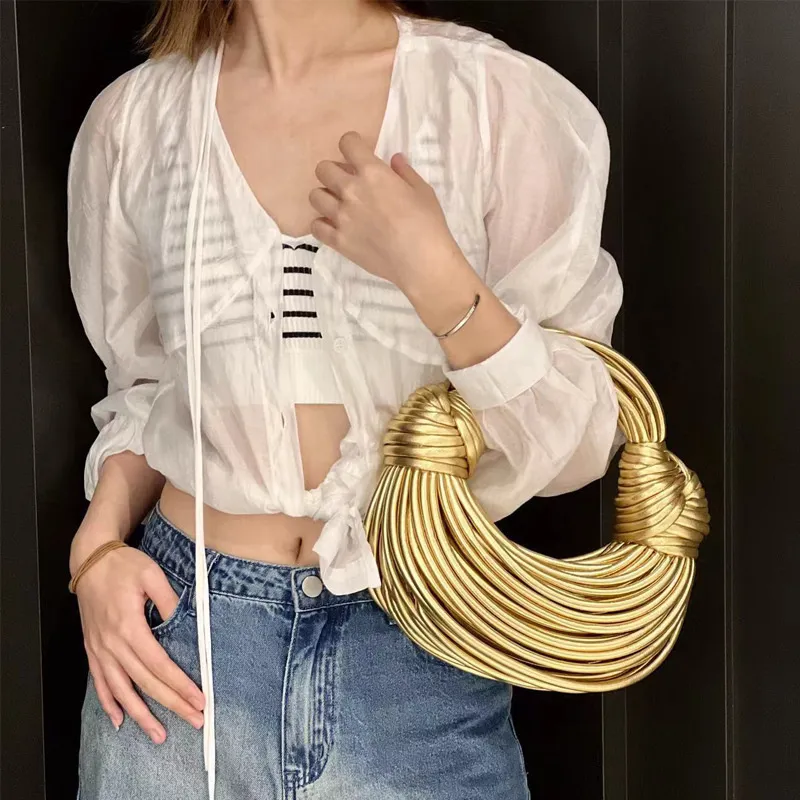 25cm Gold Evening Clutch Bag Handbags For Women Silver Knot Bag Handbag Double Knot Bag Gold Woven Bag Knot - Image 4