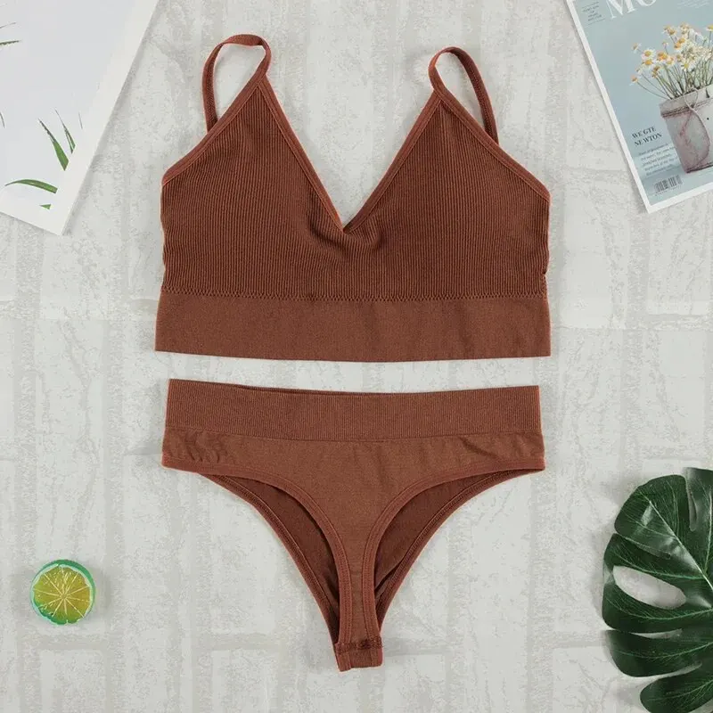 2Pcs Bra Set Underwear Set Women Panties Sexy G-String Seamless Bralette Female Lingerie Soft Tank Crop Top - Image 10