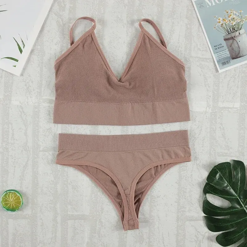 2Pcs Bra Set Underwear Set Women Panties Sexy G-String Seamless Bralette Female Lingerie Soft Tank Crop Top - Image 12