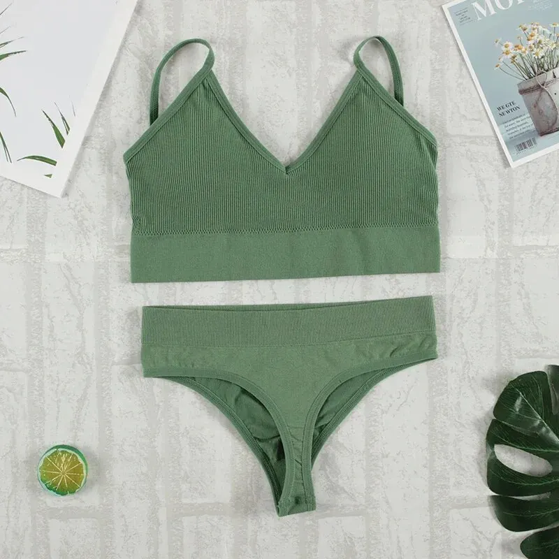 2Pcs Bra Set Underwear Set Women Panties Sexy G-String Seamless Bralette Female Lingerie Soft Tank Crop Top - Image 4