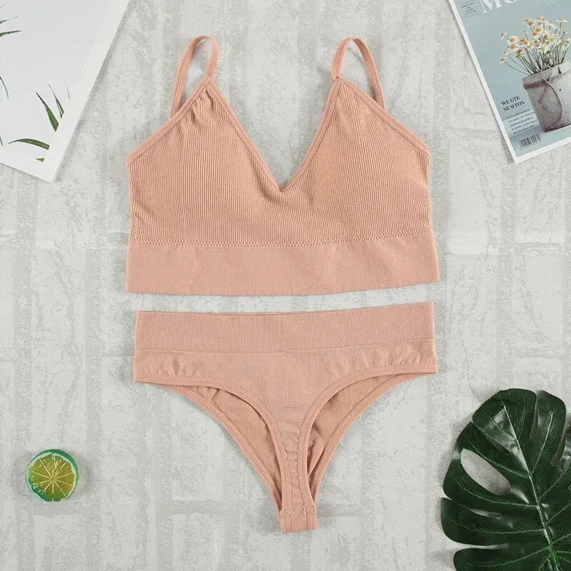 2Pcs Bra Set Underwear Set Women Panties Sexy G-String Seamless Bralette Female Lingerie Soft Tank Crop Top - Image 5