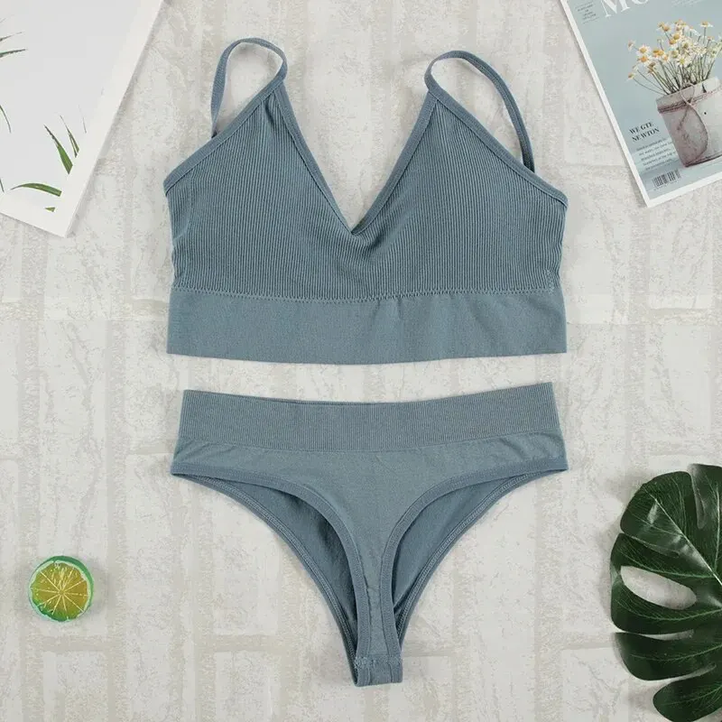 2Pcs Bra Set Underwear Set Women Panties Sexy G-String Seamless Bralette Female Lingerie Soft Tank Crop Top - Image 8