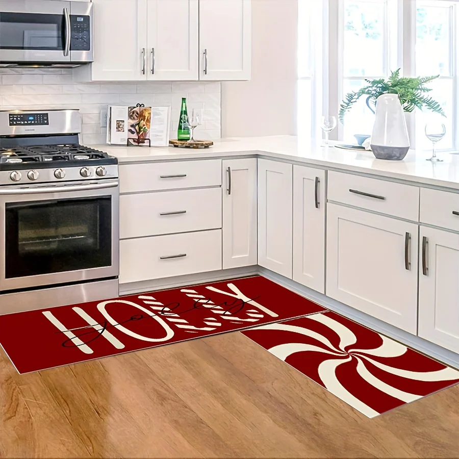 2pcs Christmas Candy Cane Kitchen Mats Set - Anti-Slip, Machine Washable, Festive Holiday Decor for Home & Dining Room (16"x24", 16"x47") - Image 5