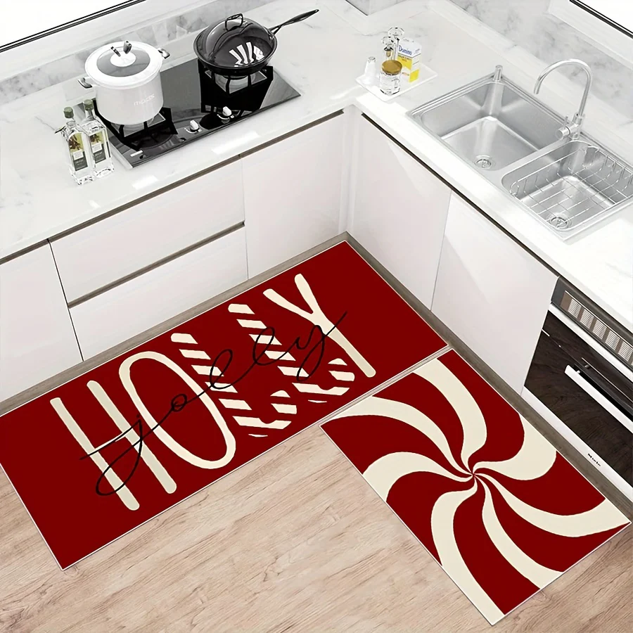 2pcs Christmas Candy Cane Kitchen Mats Set - Anti-Slip, Machine Washable, Festive Holiday Decor for Home & Dining Room (16"x24", 16"x47") - Image 7