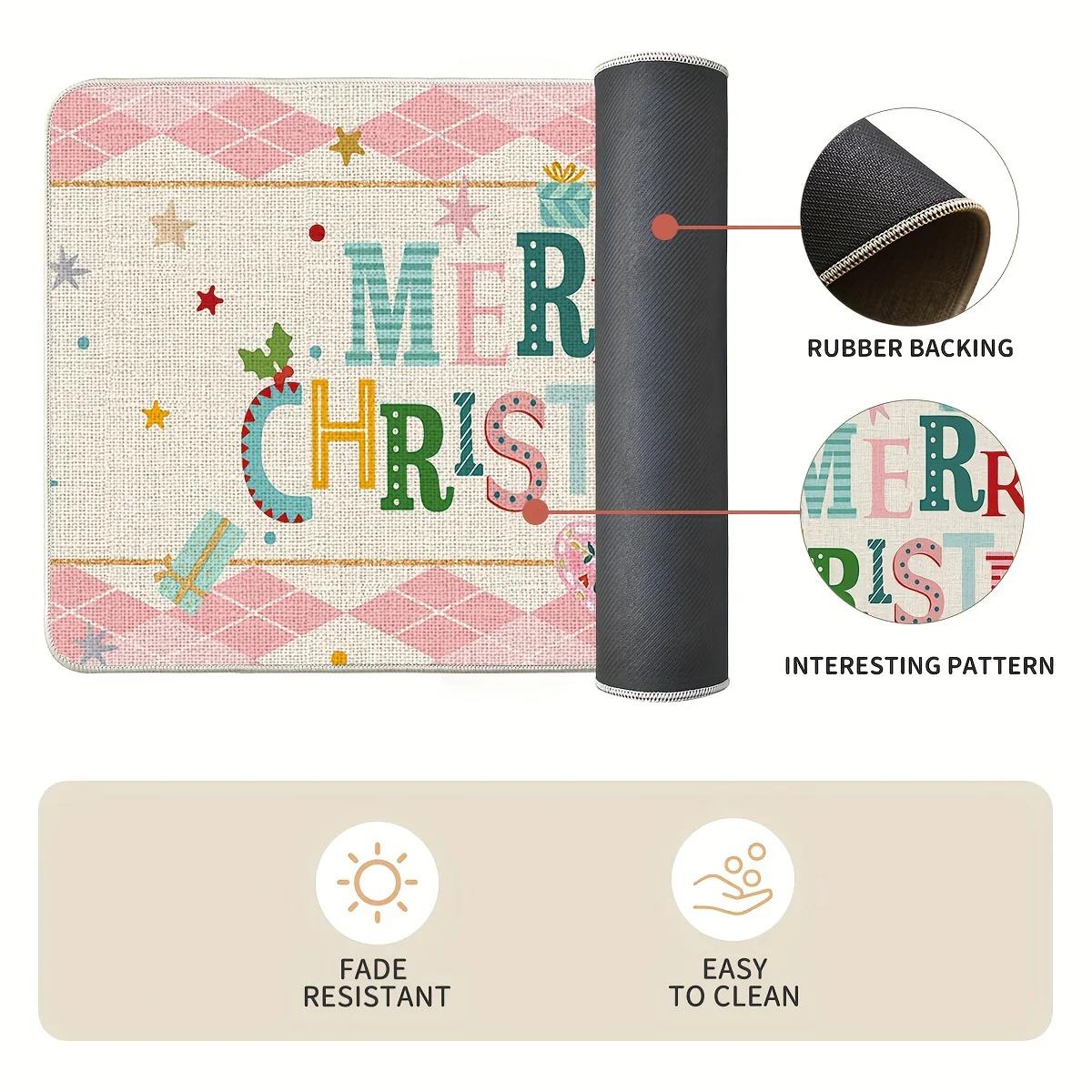 2pcs Diamond Plaid Nutcracker Merry Christmas Kitchen Mats Footprints, Winter Decor Low-Profile Kitchen Rugs For Floor - 17x29 And 17x47 Inch - Image 6