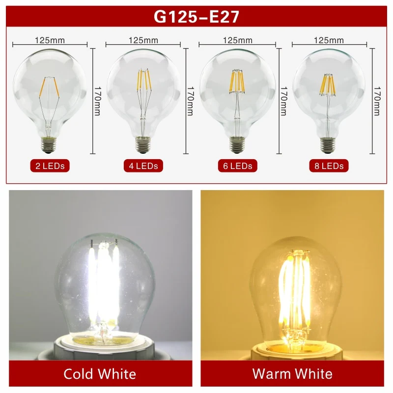 2pcs E27 E14 Retro Edison LED Filament Bulb Lamp AC220V Light Bulb C35 G45 A60 ST64 G80 G95 G125 Glass Bulb Vintage Light - Image 14