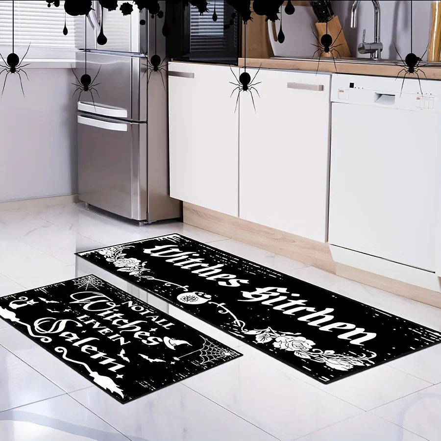 2pcs Halloween Kitchen Mats - Witch & Gothic Design, Anti-Slip, Machine Washable Polyester Rugs for Home Decor and Party - Image 2