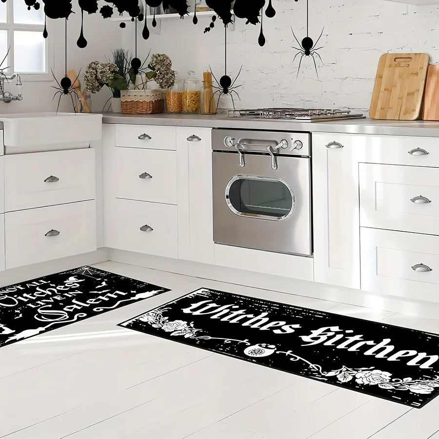 2pcs Halloween Kitchen Mats - Witch & Gothic Design, Anti-Slip, Machine Washable Polyester Rugs for Home Decor and Party - Image 4