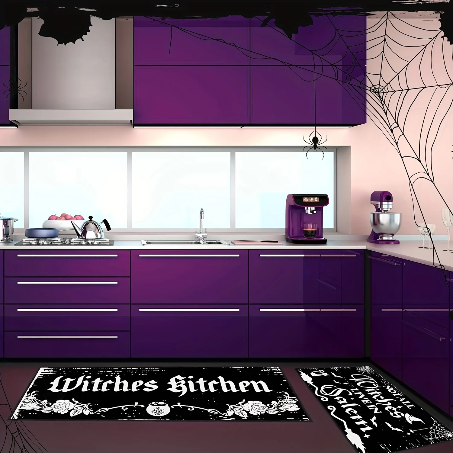2pcs Halloween Kitchen Mats - Witch & Gothic Design, Anti-Slip, Machine Washable Polyester Rugs for Home Decor and Party - Image 5