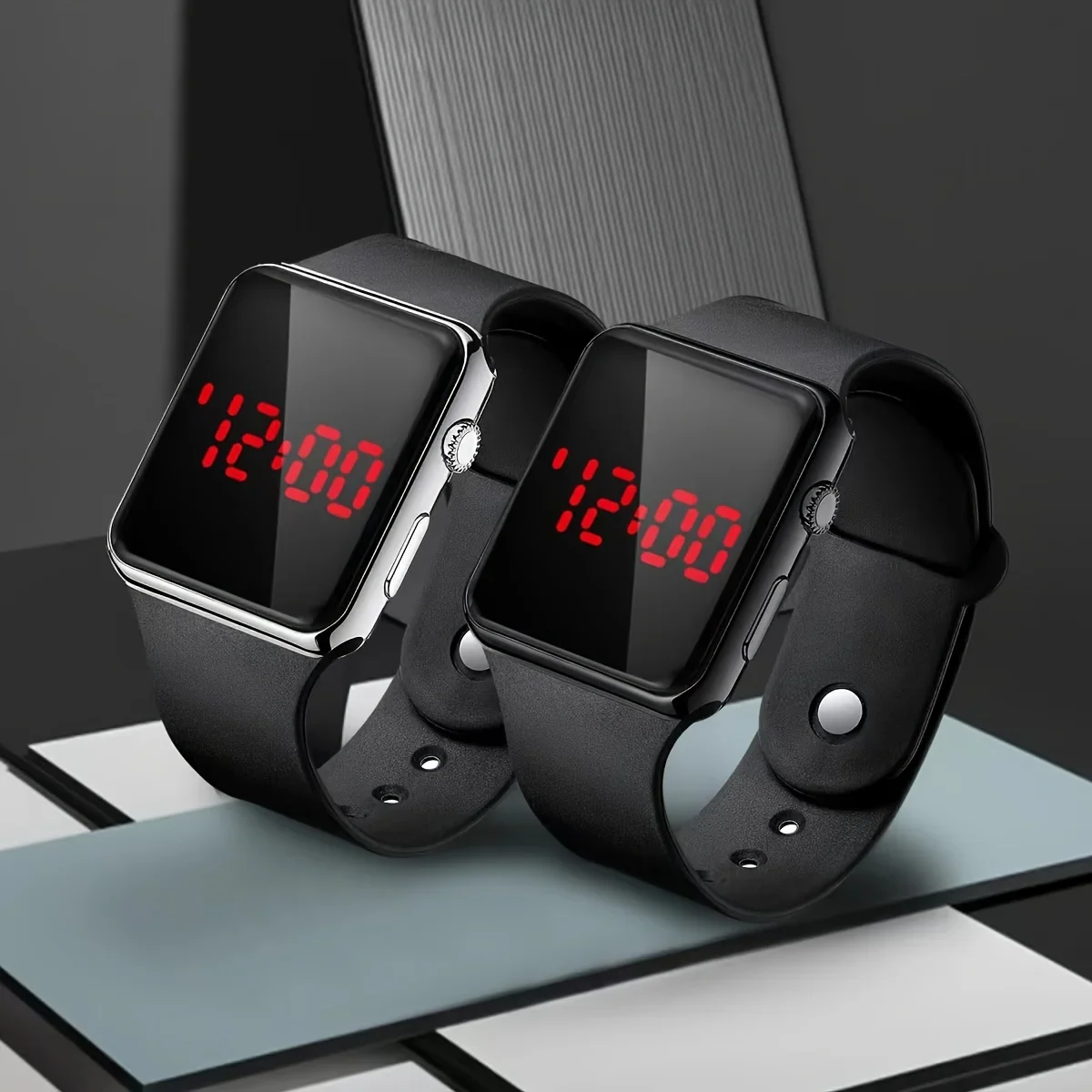 2Pcs/Set Fashion Couple Friends Sports Digital Watch Square Silicone Digital Watch - Image 2