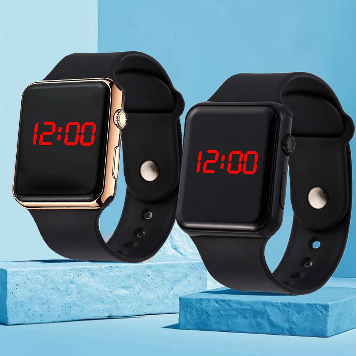 2Pcs/Set Fashion Couple Friends Sports Digital Watch Square Silicone Digital Watch - Image 9