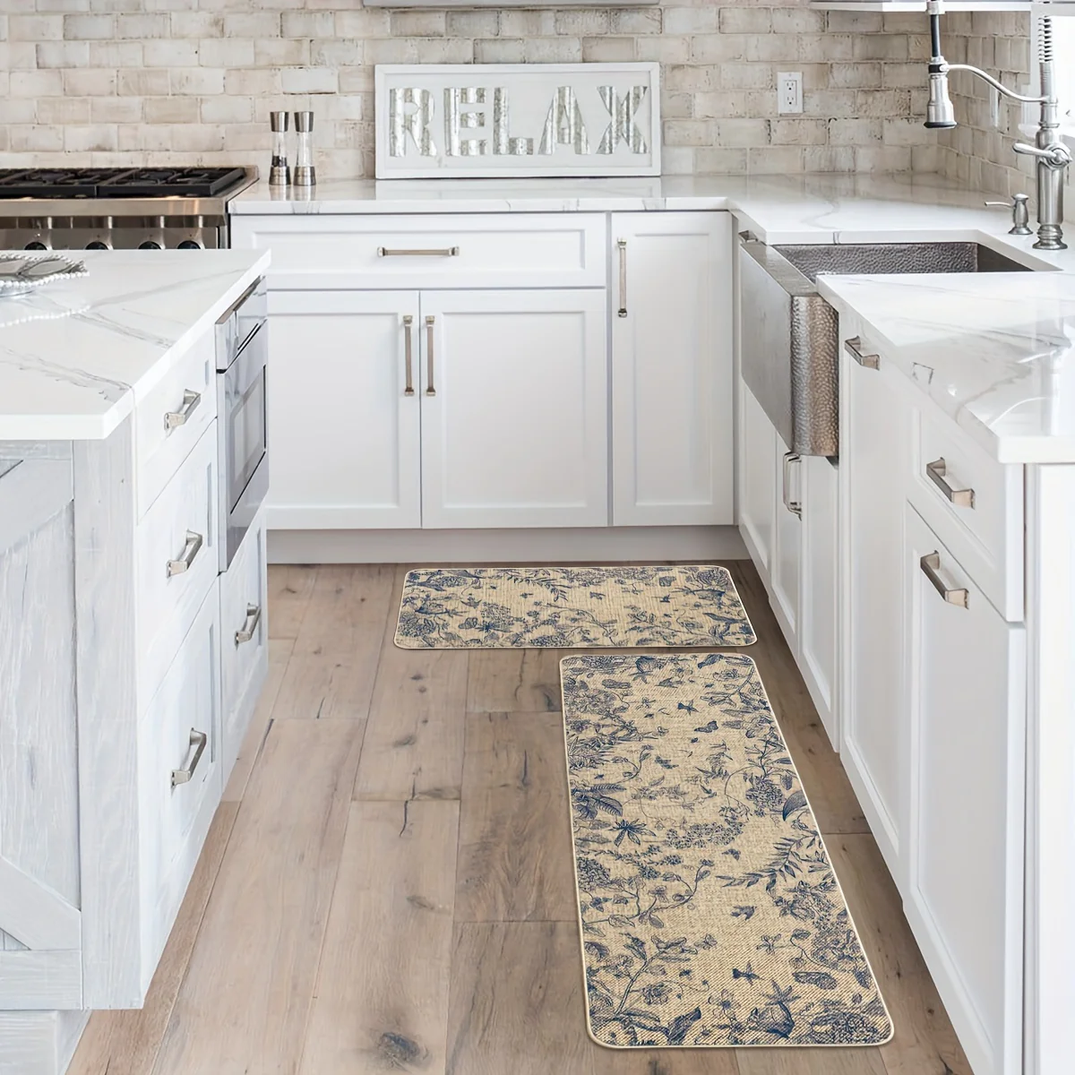 2pcs/set Sm:)e Flower Bird Leaves Kitchen Mats, Home Decor Low-Profile Kitchen Rugs For Floor - 17x29 Inches And 17x47 Inches - Image 7
