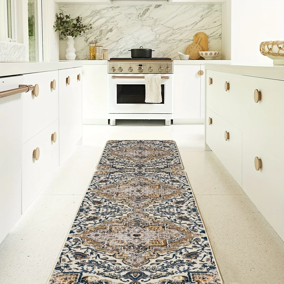 2pcs/set Sm:)e Flowers Bohemia Kitchen Mats, Daily Boho Home Decor Low-Profile Kitchen Rugs For Floor - 17x29 Inches And 17x47 Inches - Image 7