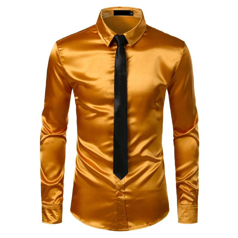 2pcs Silver Silk Shirt+Tie Mens Satin Smooth Tuxedo Shirts - Image 17