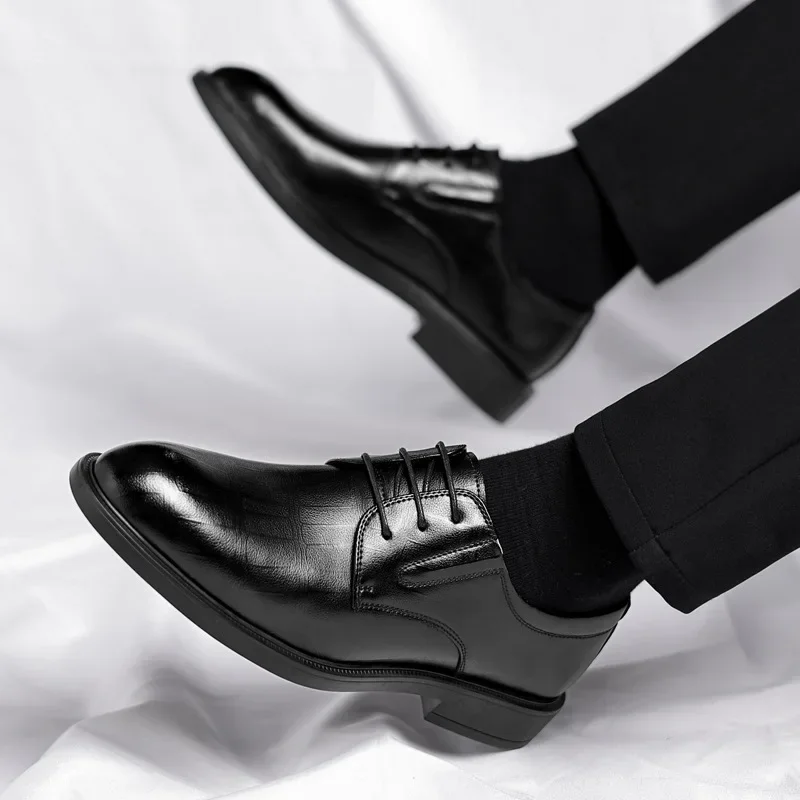 3 6 8cm Heel Men's Dress Shoes New Designer Cow Leather Increase Casual Spring Autumn Black Platform Wedding Shoes Male - Image 3