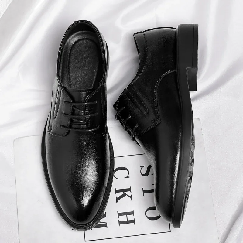 3 6 8cm Heel Men's Dress Shoes New Designer Cow Leather Increase Casual Spring Autumn Black Platform Wedding Shoes Male - Image 4
