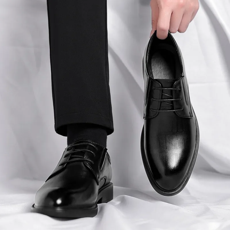 3 6 8cm Heel Men's Dress Shoes New Designer Cow Leather Increase Casual Spring Autumn Black Platform Wedding Shoes Male - Image 5