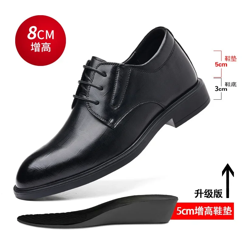 3 6 8cm Heel Men's Dress Shoes New Designer Cow Leather Increase Casual Spring Autumn Black Platform Wedding Shoes Male - Image 7