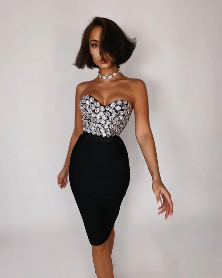 3 Colors Ladies HL Bandage Dress Sexy 2 Pieces Set Fashion Bodycon Midi Dress Nightclub Party Dress Vestido High Quality - Image 2