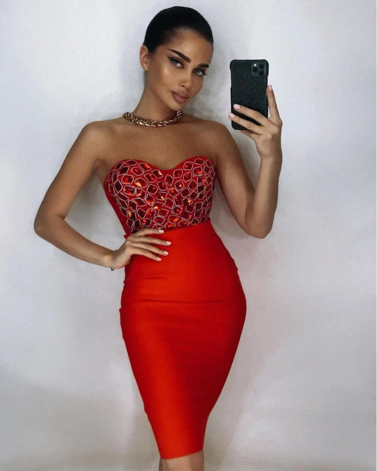 3 Colors Ladies HL Bandage Dress Sexy 2 Pieces Set Fashion Bodycon Midi Dress Nightclub Party Dress Vestido High Quality - Image 7