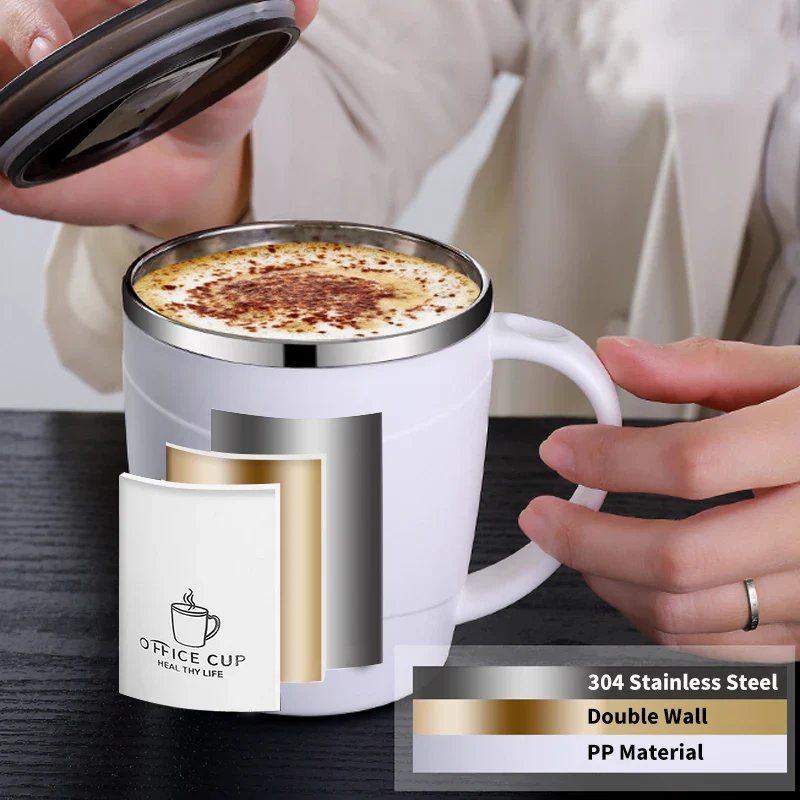 304 Stainless Steel Coffee Cup Mug With Lid Insulated Coffee Mug Double Wall Coffee Tumbler With Handle Heat-resistant Drinkware - Image 4