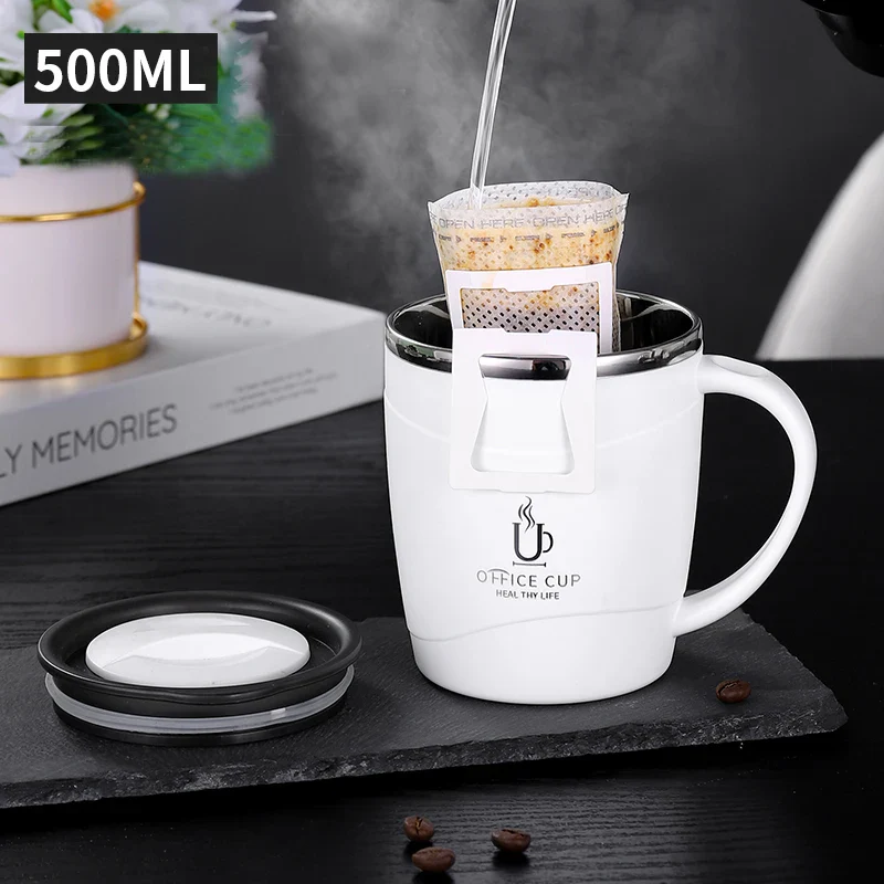 304 Stainless Steel Coffee Cup Mug With Lid Insulated Coffee Mug Double Wall Coffee Tumbler With Handle Heat-resistant Drinkware - Image 5
