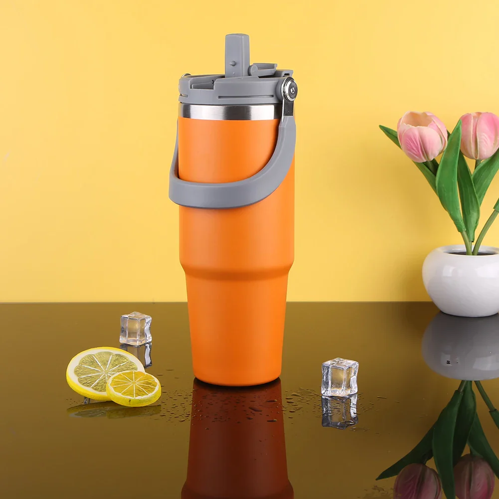 30oz Vacuum Insulated Cup with Handle Double-Layer Insulated Cup Stainless Steel Sports Water Bottle for Cold Hot Beverages - Image 2